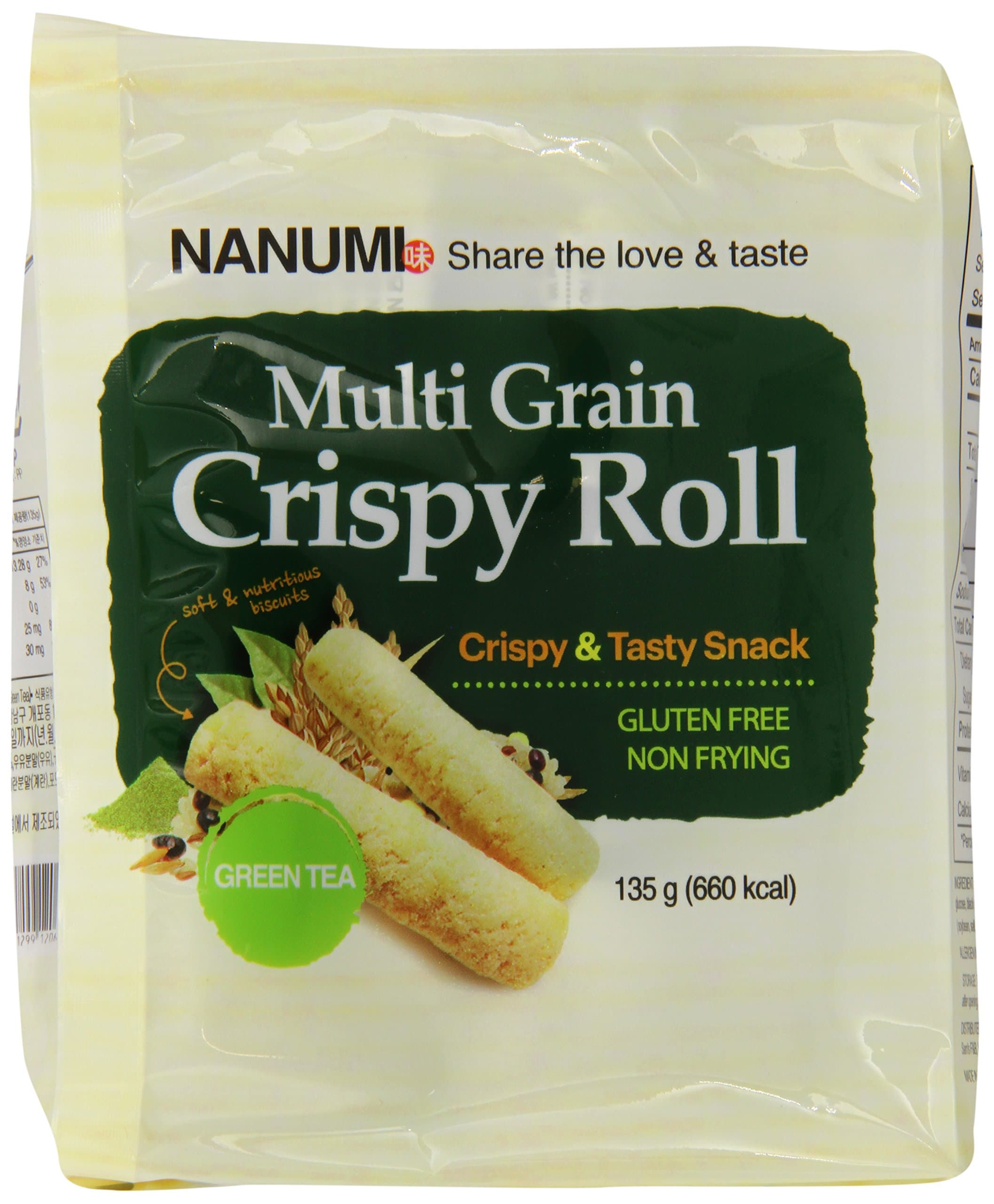 Nanumi Multi Grain Crispy Roll, Green Tea, 4.76 Ounce (Pack of 6)