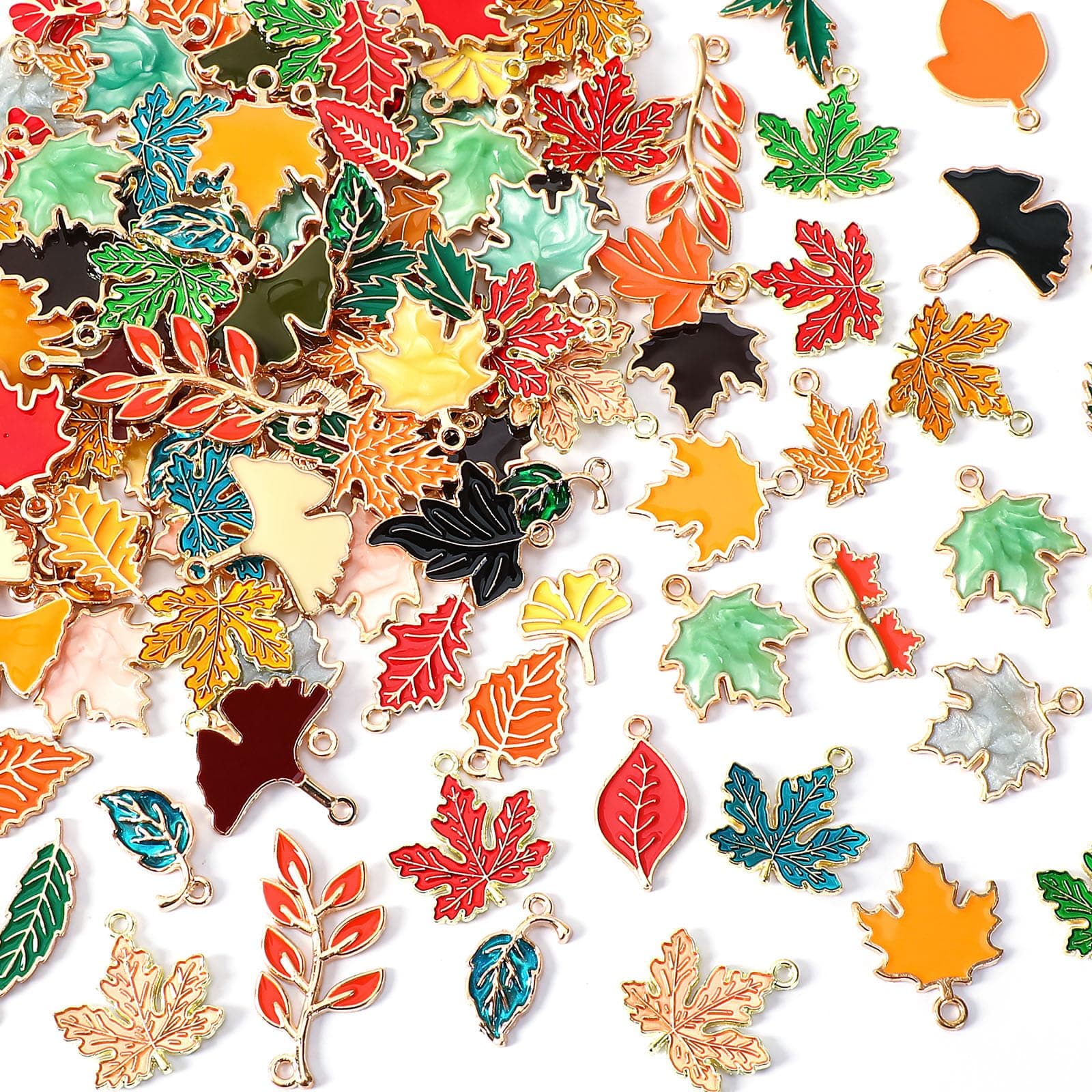 Maple Leaf Charm, 120Pcs Fall Leaf Charms for Jewelry Making, Thanksgiving Day Charms Autumn Enamel Pendant for DIY Bracelet Necklace Earrings Crafts Gifts for Women Girls