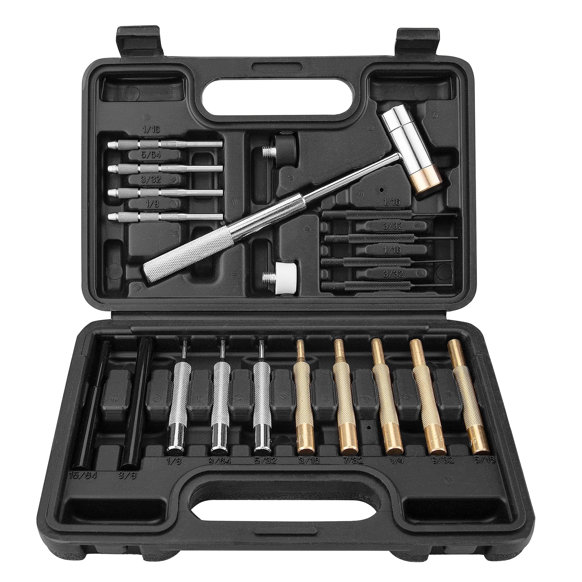 XOOLPunch Set with Hammer, Pin Punches, Roll Pin Punch Set, Punch Tools, Made of High Quality Brass, Hollow, Steel Plastic Punches, Mechanical Repair Tool, with Organizer Storage Box - 21Pcs