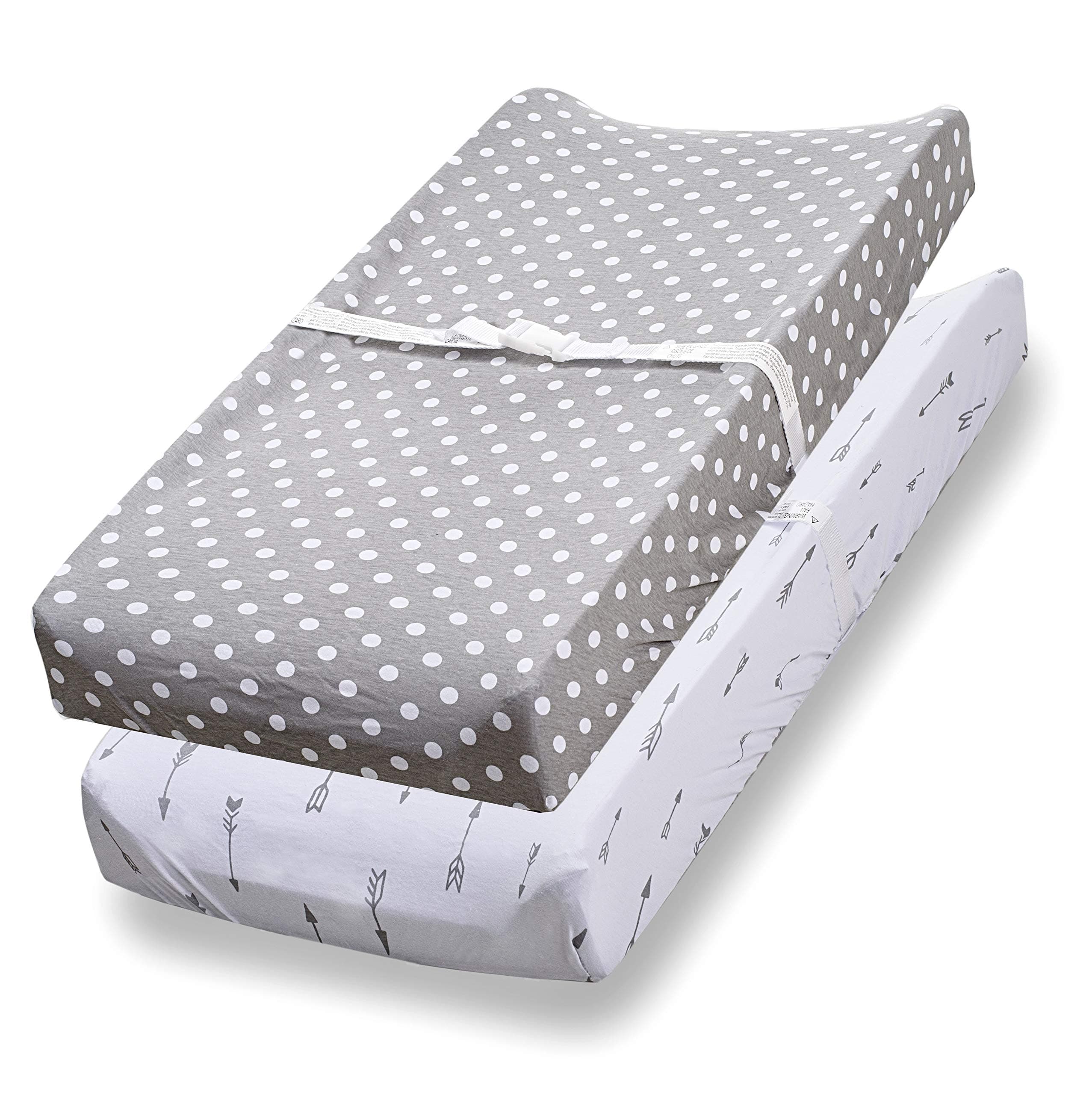 Changing Pad Cover, 2 Pack, 100% Jersey Cotton Unisex Sheets for Baby Girl and Boy, Grey Arrows and Polka Dots by Consciously