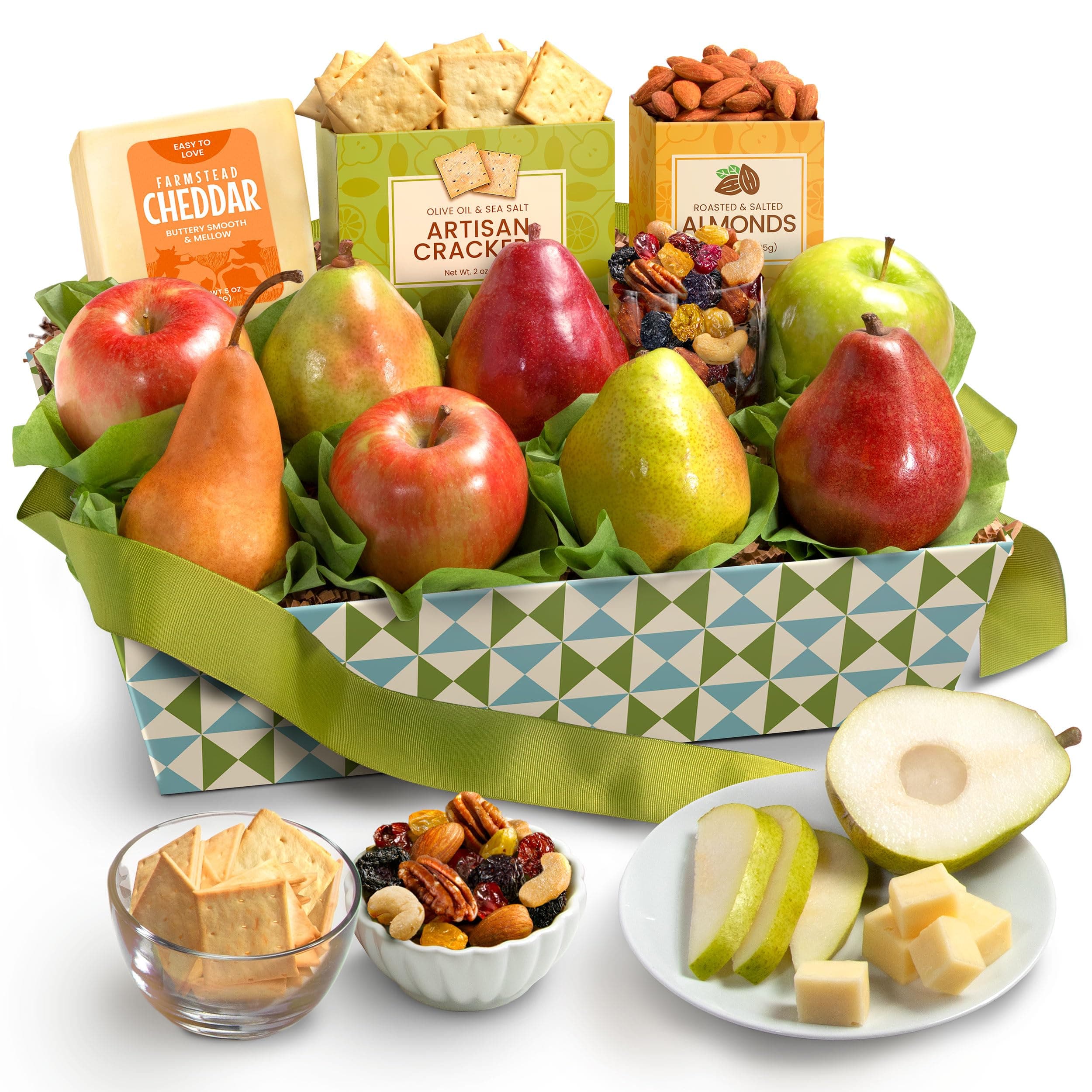 Classic Fresh Fruit Basket Gift with Crackers, Cheese and Nuts for Holiday, Thank You, Birthday, Get Well, Anniversary, Corporate