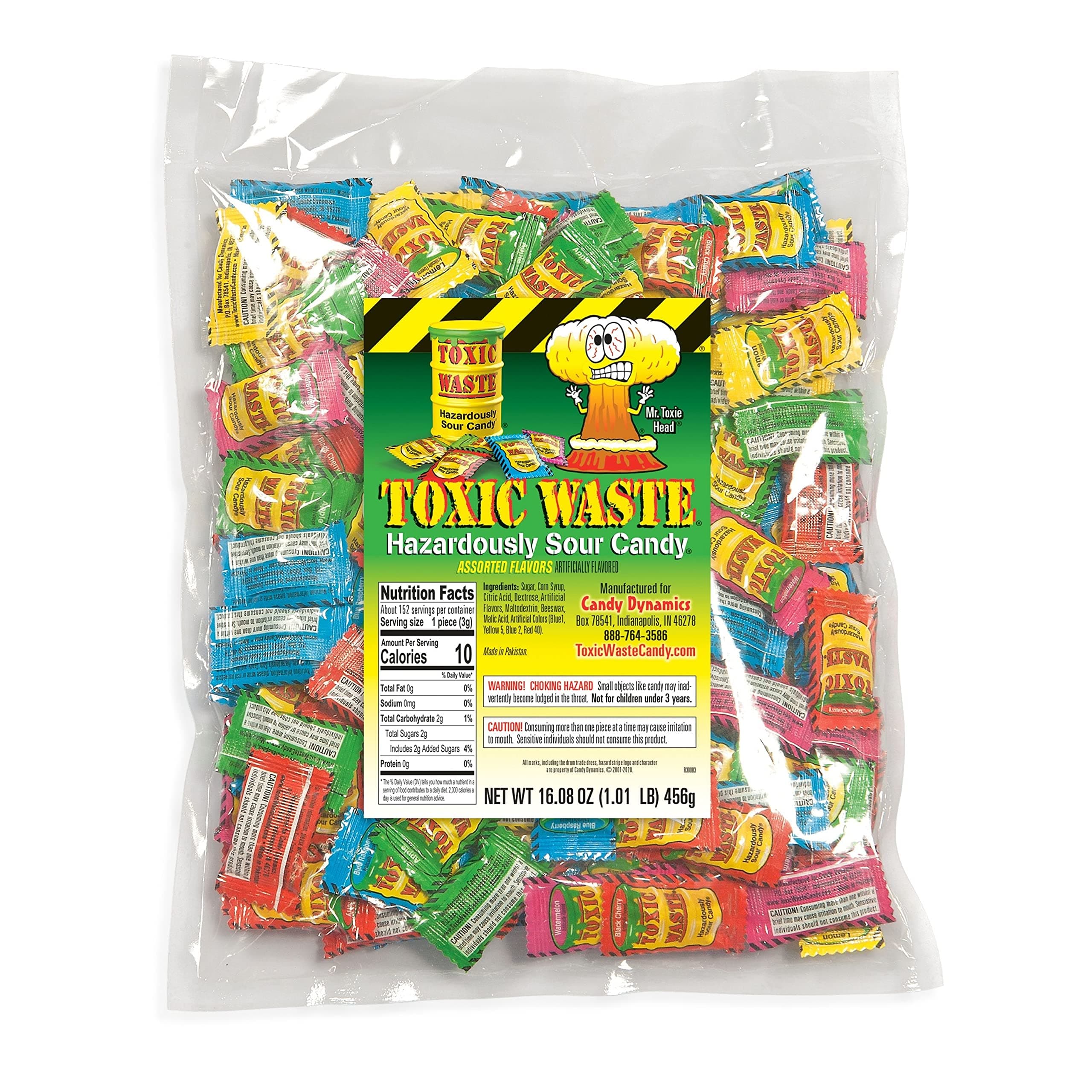 TOXIC WASTE - Hazardously Sour Candy - Apple, Watermelon, Lemon, Blue Raspberry, & Black Cherry Flavors - 1 lb. Bag