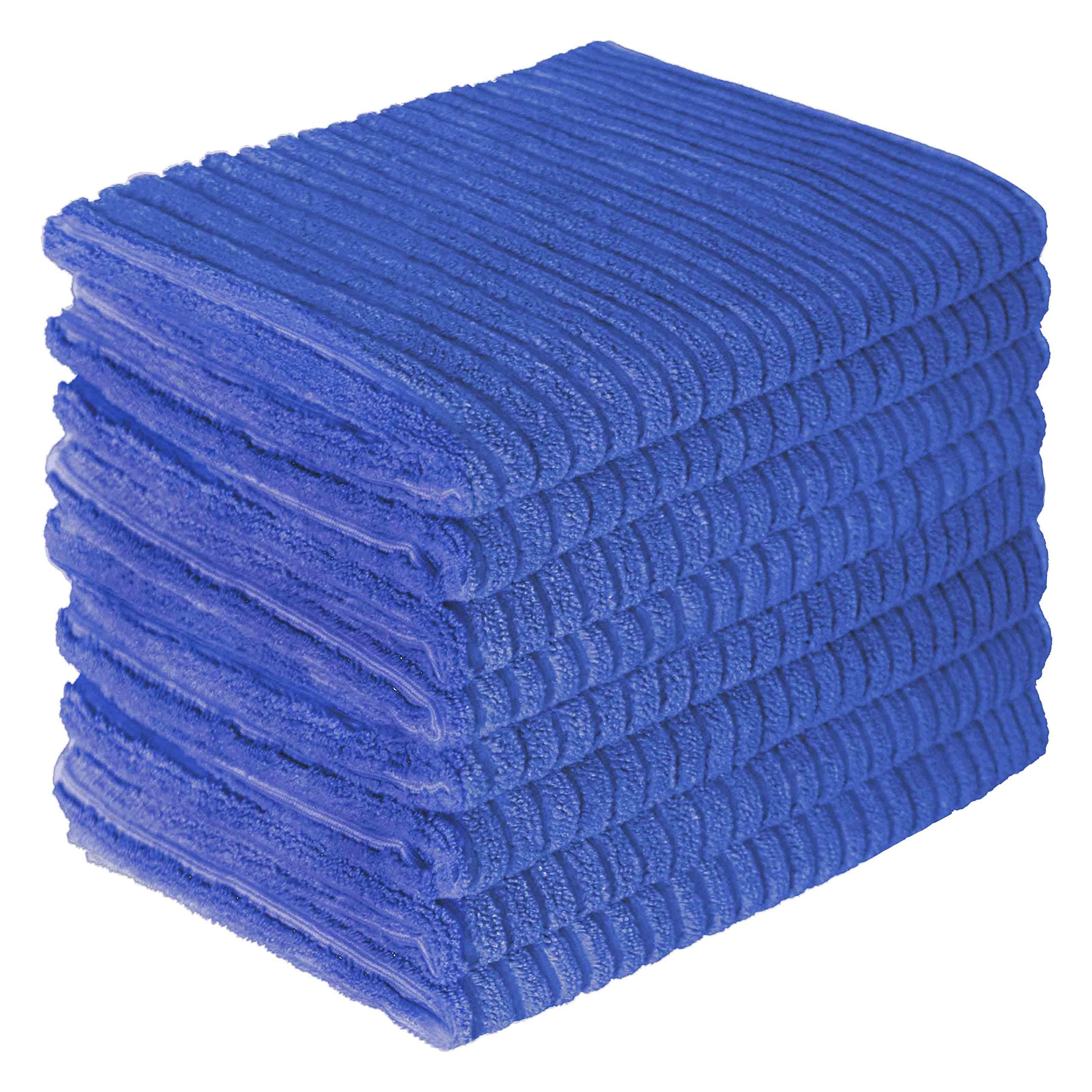 Gryeer Microfibre Tea Towels, Super Absorbent, Soft and Thick Kitchen Towels, One Side Ribbed One Side Smooth, 45x65cm, Pack of 8, Blue