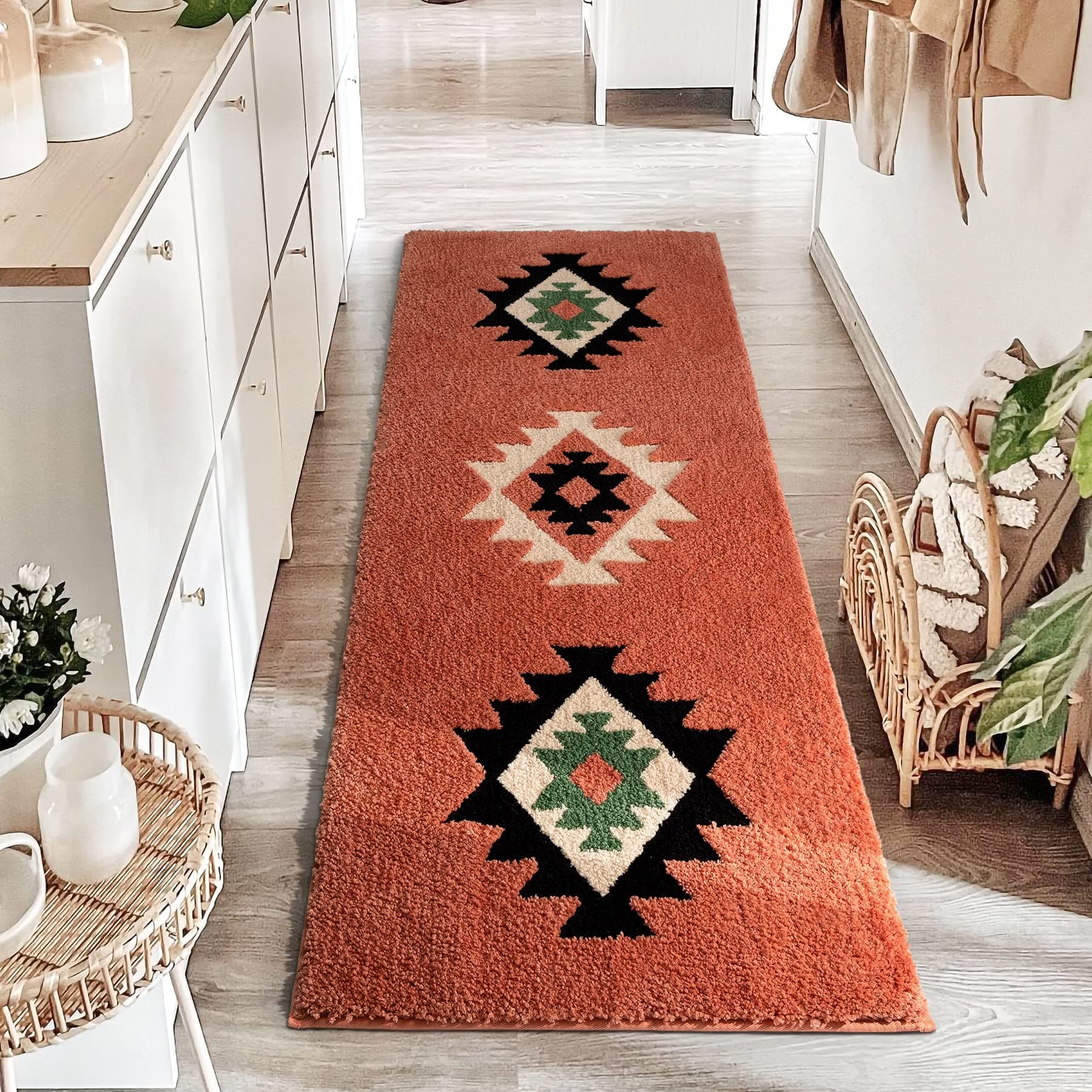 DEXDE Bathroom Runner Rugs 24x60 Boho Long Bath Mat for Bathroom Bedroom Hallway Kitchen Shower Luxury Soft Absorbent Bath Rugs Large Bohemian Carpet Farmhouse Decor, Coral Red