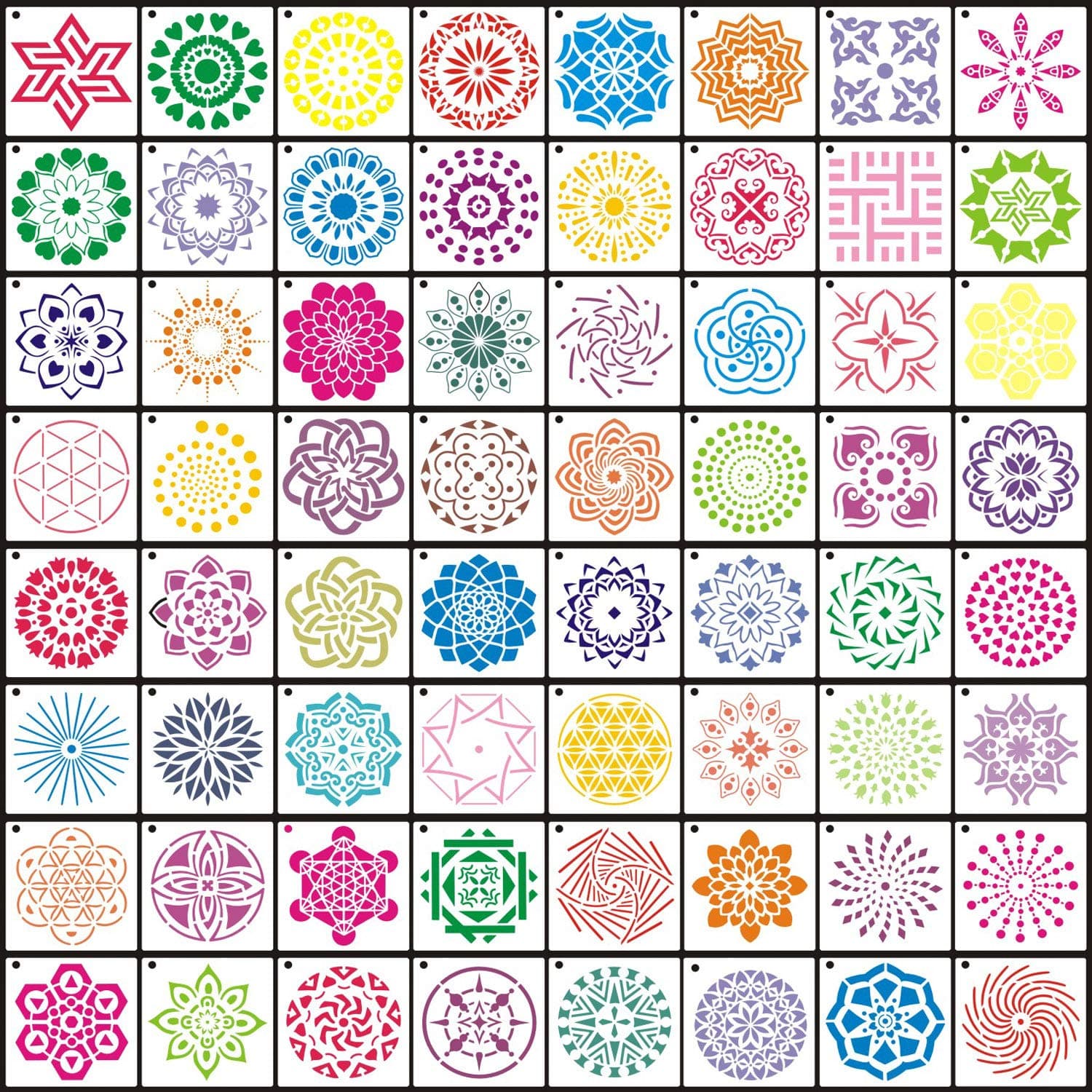 64 Pack Mandala Dot Painting Templates Stencils, Small Mandala Template Stencils for DIY Art Project Rock Painting, Painting on Wood, Fabic, Glass, Metal and Walls Art (3.6x3.6 inch)
