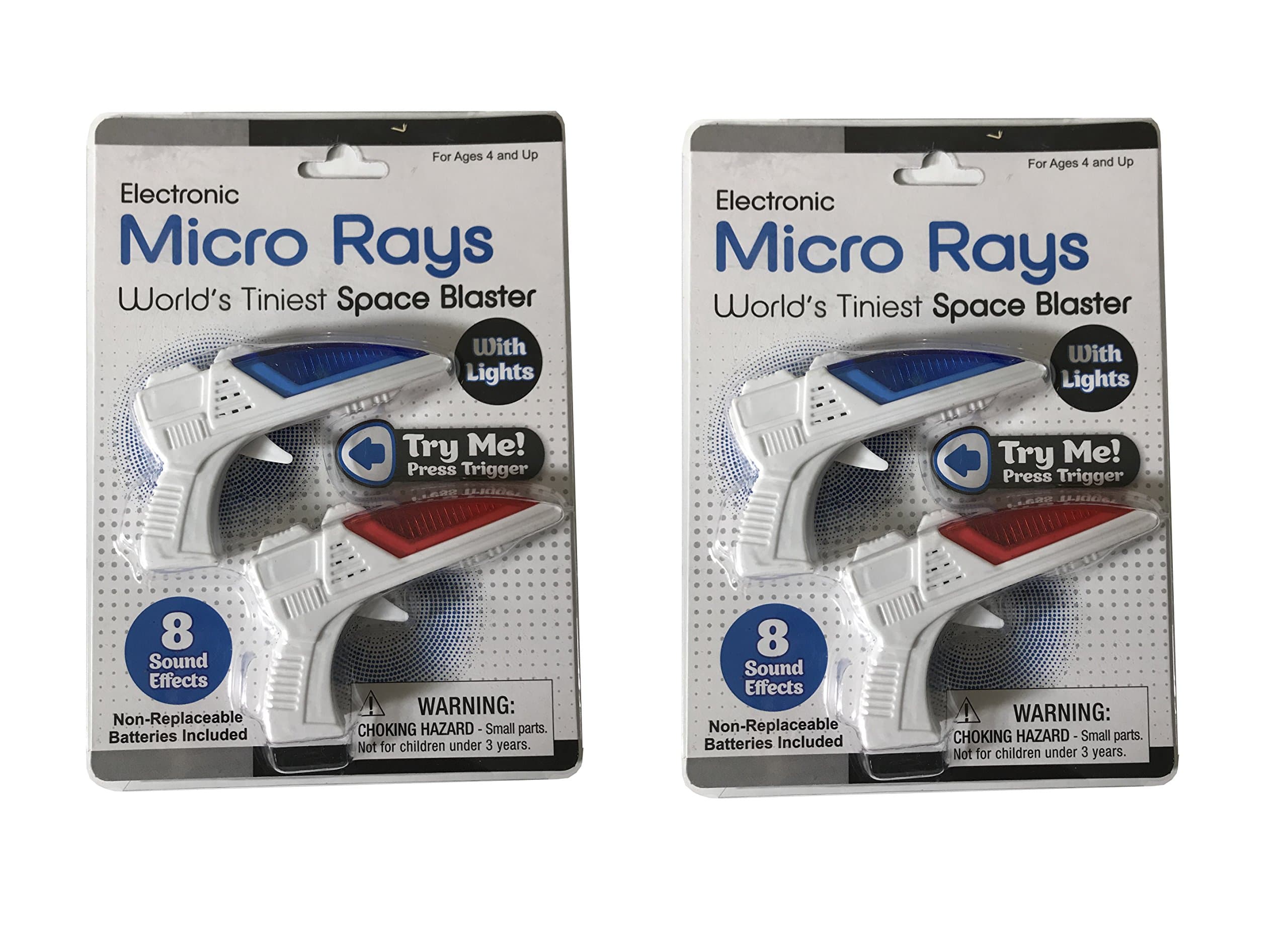 Loftus Mini Laser Guns Micro Ray Space Blaster - World's Tiniest - Lights & Sounds - Package (1 Red & 1 Blue), Multicolor