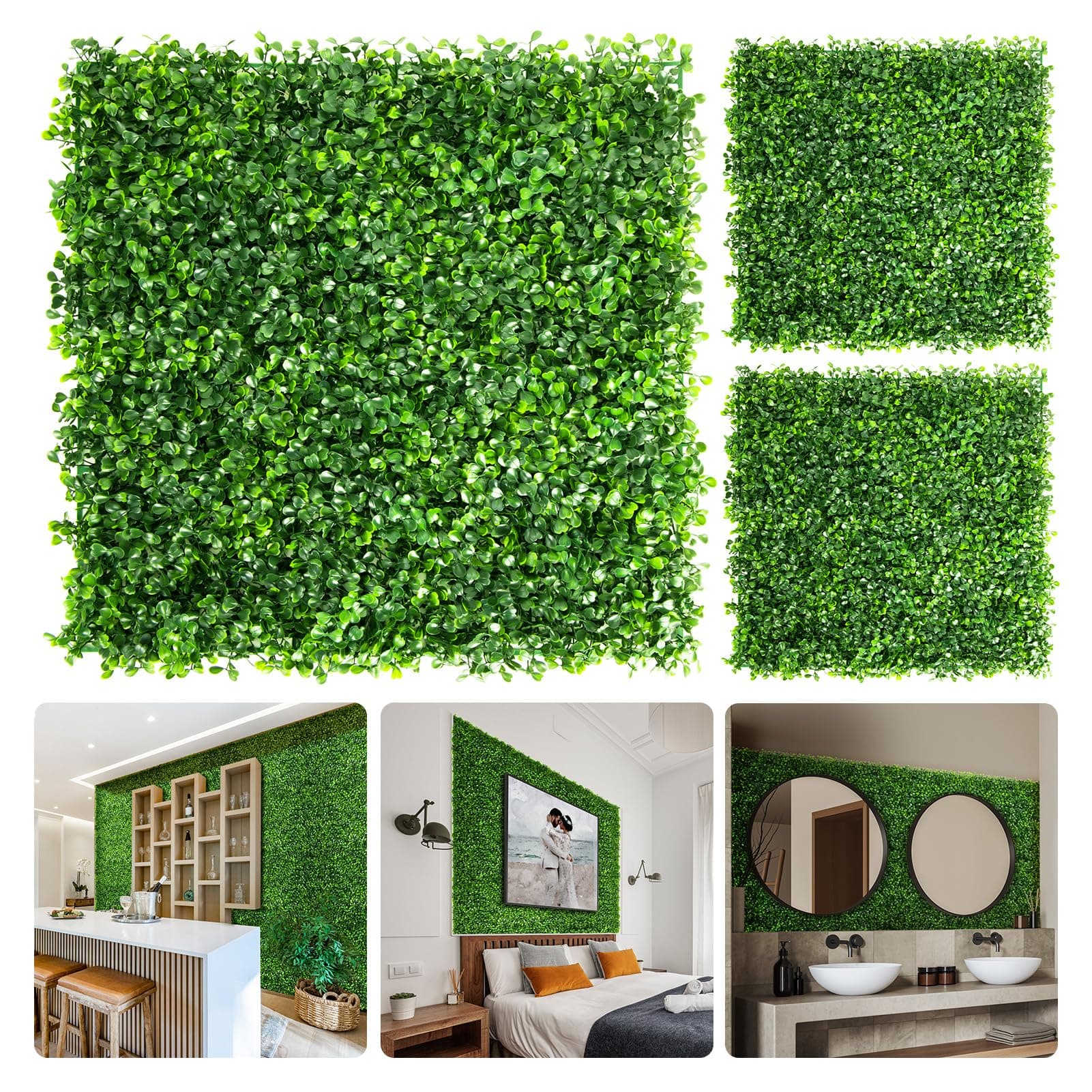 Aboofx Artificial Grass Wall Panels, 8 Pack 10x10in Green Wall Decor Greenery Wall with 100 Zip Ties, Fence Privacy Panels for Garden Greenery Decoration(16.67 SQ Feet)