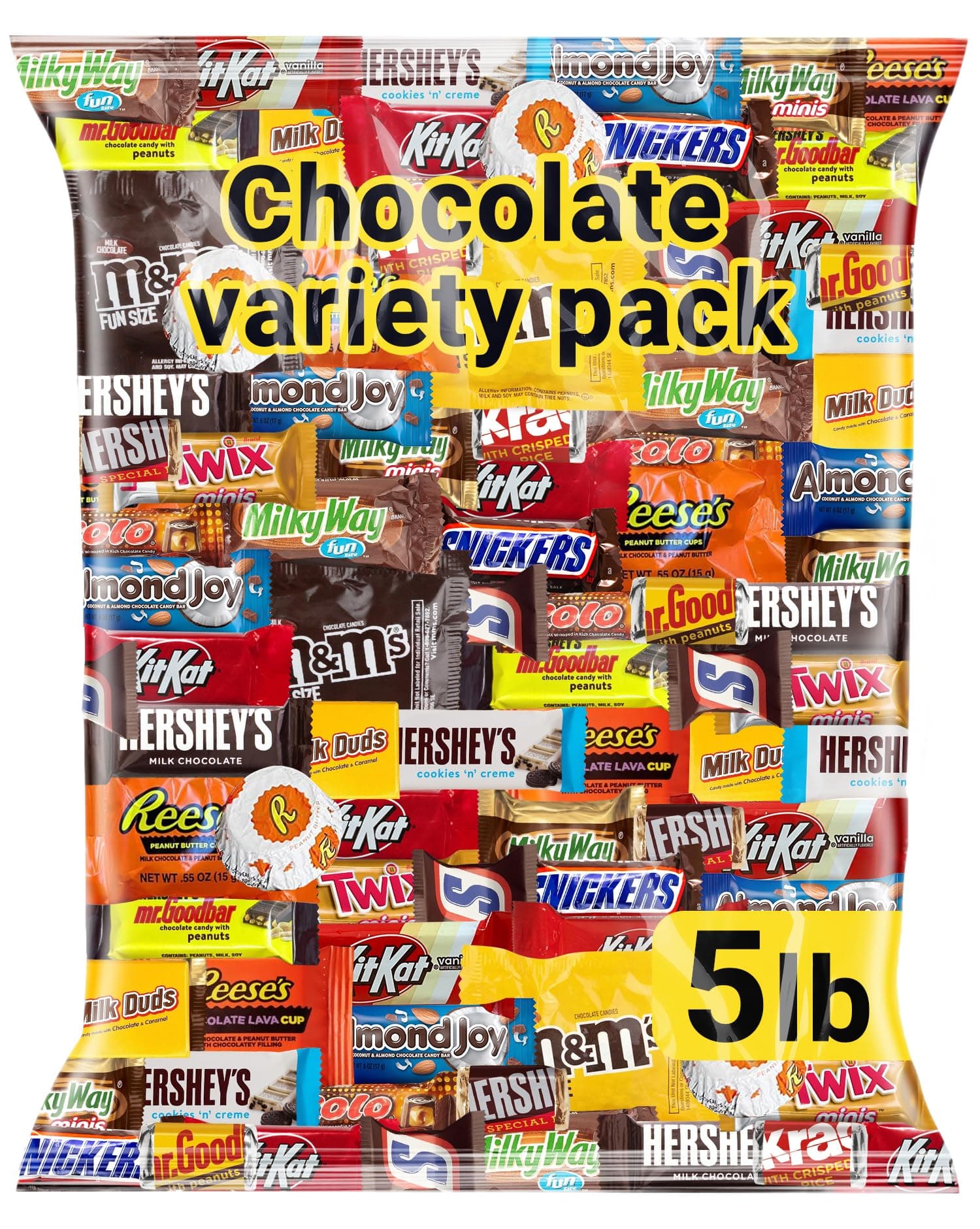 Chocolate Assorted Bulk Candy Variety Pack 5lb - Mini Chocolate Bars, Milk & Dark Chocolate Mix - Individually Wrapped Bulk Candy for Office Snacks, Party Favors and Bags