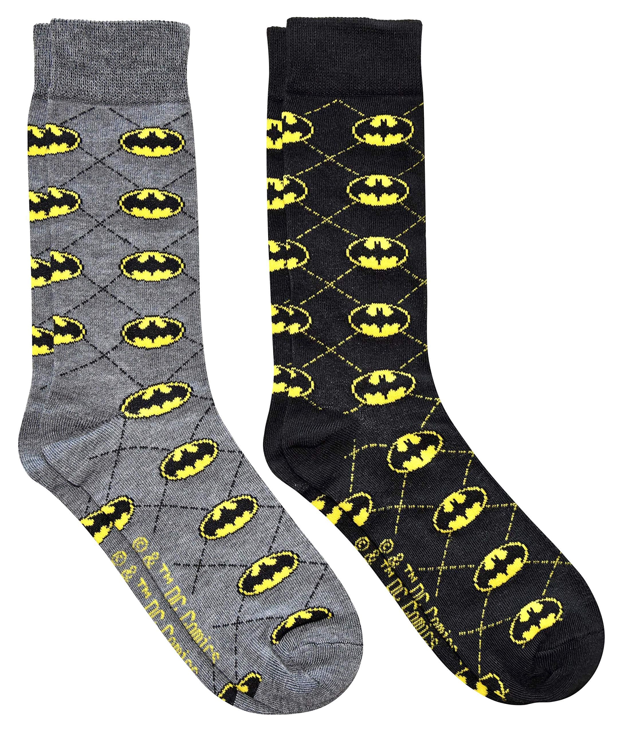Batman Argyle Men's Crew Socks 2 Pair Pack Shoe Size 6-12