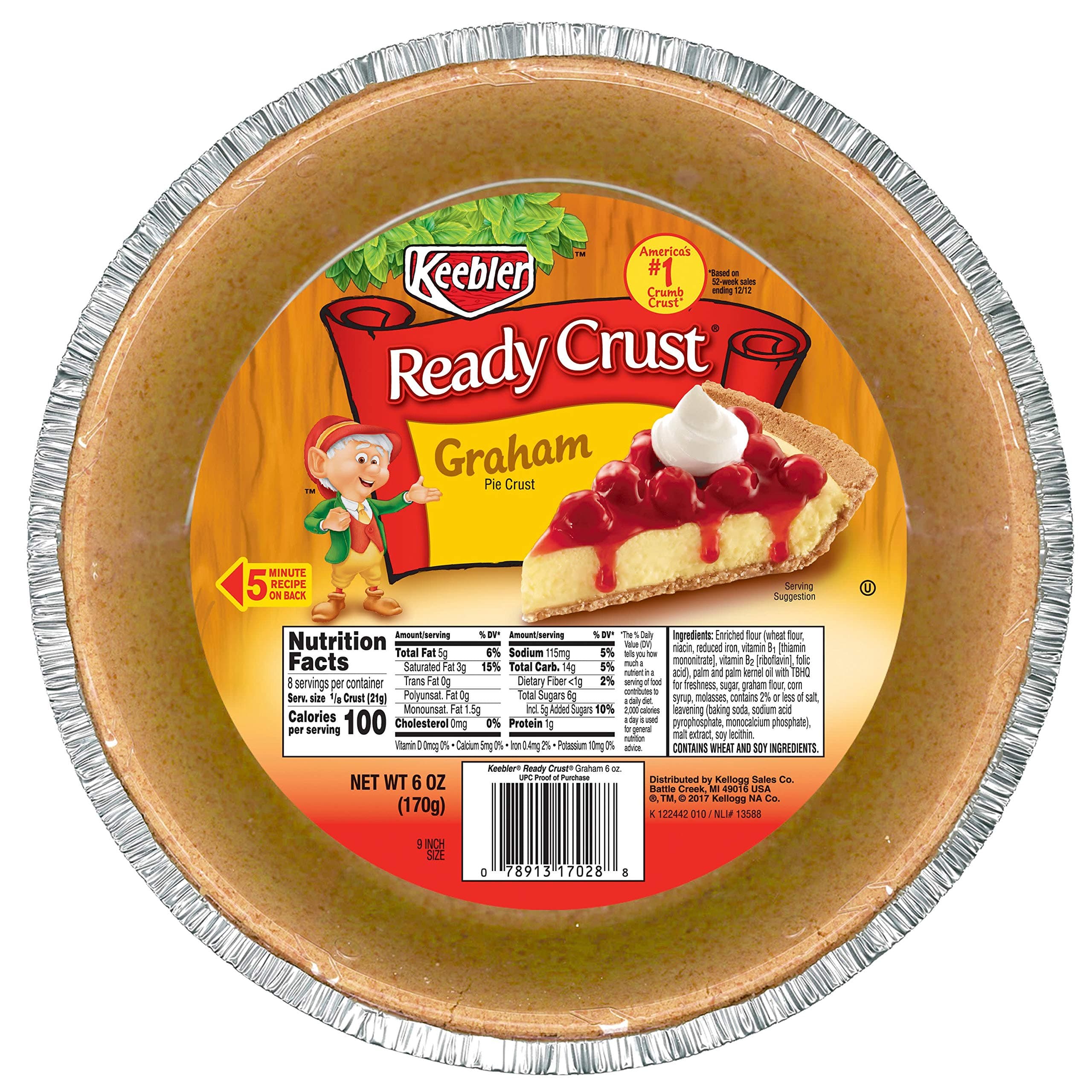Keebler Ready Crust, Pie Crust, Graham Cracker, 9-Inch, No-Bake, Ready to Use, 6 oz