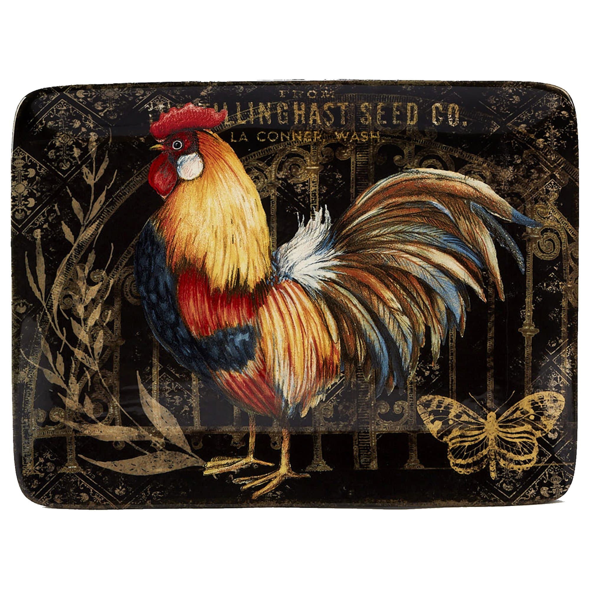 23659 16" x 12" Gilded Rooster Rectangular Platter, One Size, Multicolor