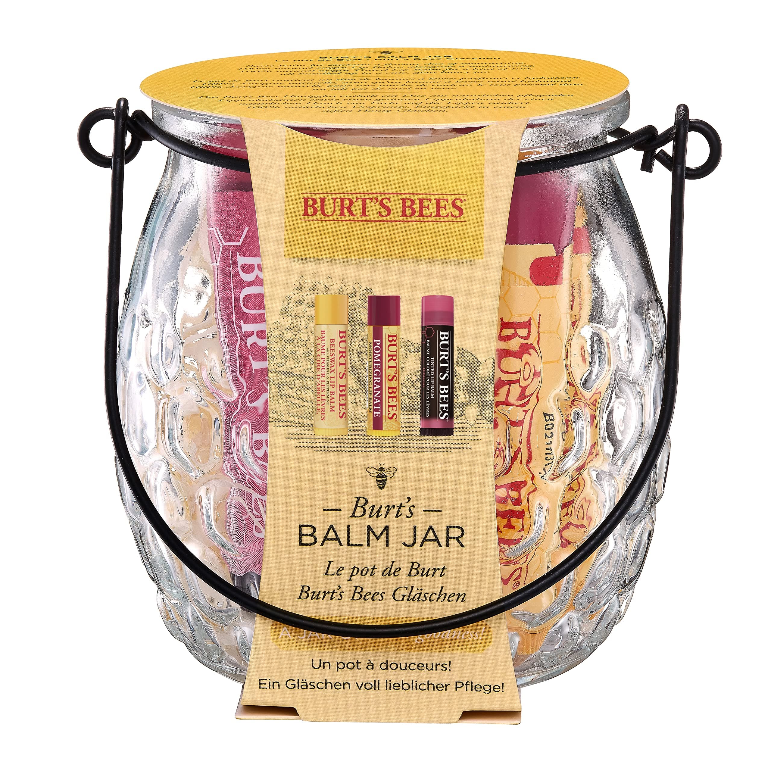 Burt's Bees Moisturizing Lip Balm Gift Set in Jar with 100% Natural Original Beeswax, Vitamin E, Mint and Hibiscus (4.3g)
