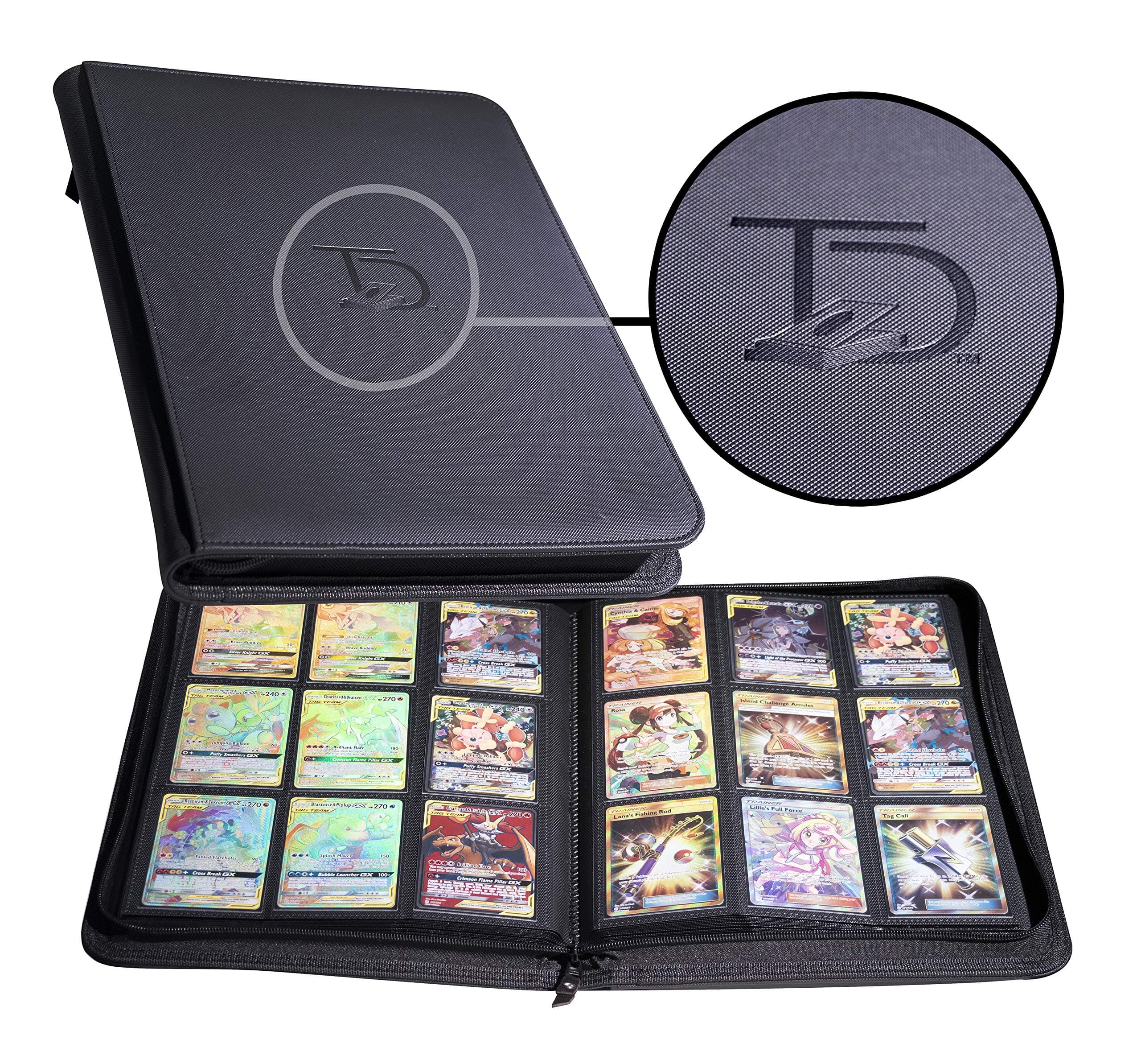 500 Card Ringless Zip Binder Pro - 9-Pocket Pages Side Load Sleeve TCG Storage Portfolio, Compatible with Pokemon, Yu-Gi-Oh, One Piece, MTG, Comic Trading Collectible Cards - Black