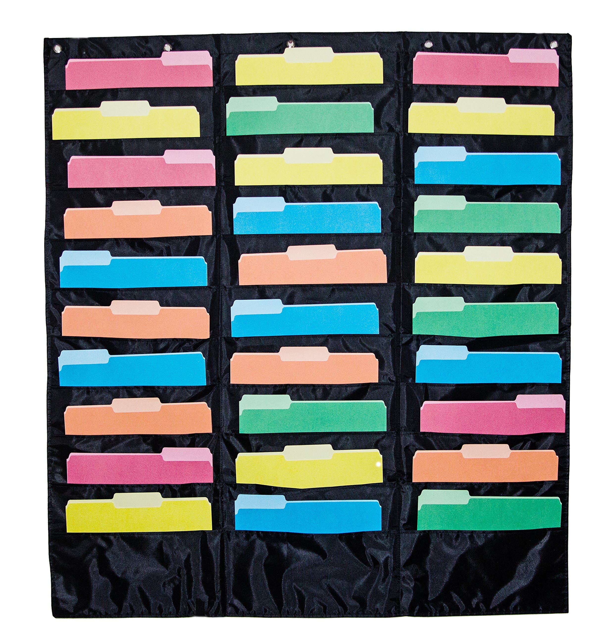 Heavy Duty Storage Chart with 30 Pockets, Hanging Wall File Organizer by ORAYQ - Organize Your Assignments, Files, Papers & More, The Perfect Pocket Chart for Classroom, Office, And Home (Black)