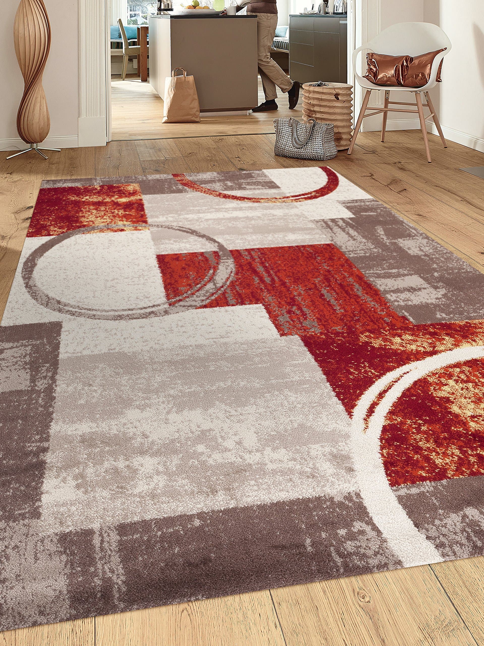 Rugshop Contemporary Abstract Circle Design Multi Soft 7'10" x 10'2" Indoor Area Rug